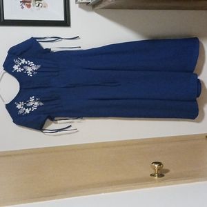 Unique Vintage Royal Blue Embroidered 1940's Style Shortsleeve Dress Size 10